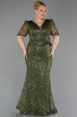 Robe de Soirée Grande Taille Longue Perlé Kaki ABU6334