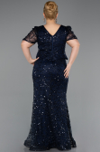 Robe de Soirée Grande Taille Longue Perlé Bleu Marine ABU6334