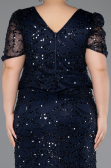 Robe de Soirée Grande Taille Longue Perlé Bleu Marine ABU6334