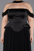 Robe de Soirée Grande Taille Longue Mousseline Noir ABU5551
