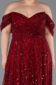 Robe De Soirée Grande Taille Longue Perlé Rouge Bordeaux ABU6347
