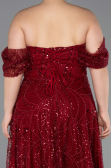 Robe De Soirée Grande Taille Longue Perlé Rouge Bordeaux ABU6347