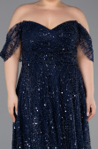 Robe De Soirée Grande Taille Longue Perlé Bleu Marine ABU6347