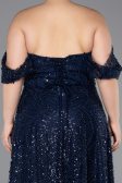 Robe De Soirée Grande Taille Longue Perlé Bleu Marine ABU6347