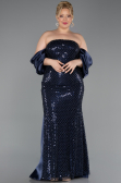 Robe De Soirée Grande Taille Longue Squameuse Bleu Marine ABU6312