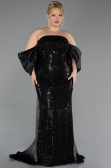 Robe De Soirée Grande Taille Longue Squameuse Noir ABU6312