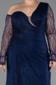 Robe De Soirée Grande Taille Longue Dantelle Bleu Marine ABU6339