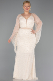 Robe de Soirée Grande Taille Longue Perlé Beige ABU6350