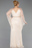 Robe de Soirée Grande Taille Longue Perlé Beige ABU6350