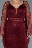 Robe de Soirée Grande Taille Longue Perlé Rouge Bordeaux ABU6350