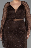 Robe De Soirée Grande Taille Longue Perlé Brun ABU6350