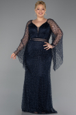 Robe De Soirée Grande Taille Longue Perlé Bleu Marine ABU6350