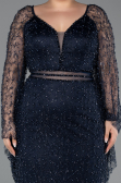 Robe De Soirée Grande Taille Longue Perlé Bleu Marine ABU6350