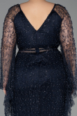 Robe De Soirée Grande Taille Longue Perlé Bleu Marine ABU6350