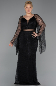 Robe De Soirée Grande Taille Longue Perlé Noir ABU6350