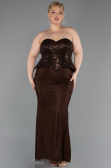 Robe de Soirée Grande Taille Longue Dantelle Brun ABU6361
