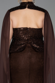 Robe de Soirée Grande Taille Longue Dantelle Brun ABU6361