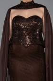 Robe de Soirée Grande Taille Longue Dantelle Brun ABU6361