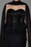 Robe de Soirée Grande Taille Longue Dantelle Noir ABU6361