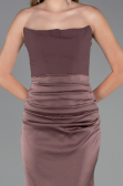 Robe De Soirée Satin Longue Brun Clair ABU6061