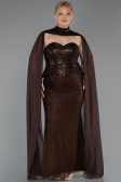 Robe de Soirée Grande Taille Longue Dantelle Brun ABU6361