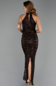 Robe de Soirée Longue Dantelle Brun ABU6405