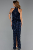Robe de Soirée Longue Dantelle Bleu Marine ABU6405