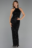 Robe de Soirée Longue Dantelle Noir ABU6405
