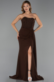 Robe de Soirée Grande Taille Longue Mousseline Brun ABU6072