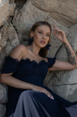 Robe de Soirée Longue Mousseline Bleu Marine ABU6325