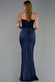 Robe Queue de Poisson Longue Satin Bleu Marine ABU5820