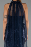 Robe de Soirée Longue Perlé Bleu Marine ABU6444