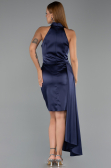 Robe De Soirée Courte Satin Bleu Marine ABK2674