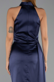 Robe De Soirée Courte Satin Bleu Marine ABK2674