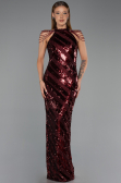 Robe de Soirée Longue Squameuse Rouge Bordeaux ABU6417