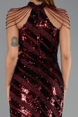 Robe de Soirée Longue Squameuse Rouge Bordeaux ABU6417