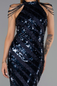 Robe de Soirée Longue Squameuse Bleu Marine ABU6417