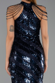 Robe de Soirée Longue Squameuse Bleu Marine ABU6417