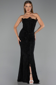 Robe de Soirée Longue Dantelle Noir ABU6419