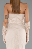 Robe de Soirée Longue Dantelle Beige ABU5717