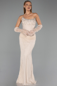 Robe de Soirée Longue Dantelle Beige ABU5717