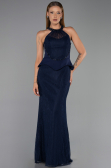 Robe de Soirée Longue Dantelle Bleu Marine ABU6425