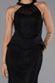 Robe de Soirée Longue Dantelle Noir ABU6425
