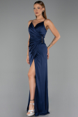 Robe de Soirée Longue Satin Bleu Marine ABU6427