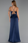 Robe de Soirée Longue Satin Bleu Marine ABU6427