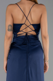 Robe de Soirée Longue Satin Bleu Marine ABU6427
