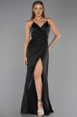 Robe de Soirée Longue Satin Noir ABU6427