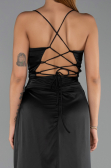 Robe de Soirée Longue Satin Noir ABU6427