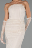Robe Queue de Poisson Longue Dantelle Beige ABU6256