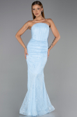 Robe De Soirée Grande Taille Longue Dantelle Bleu clair ABU6280